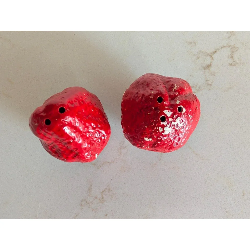 Vintage Strawberry Salt and Pepper Shakers Red Fruit Kitchen Decor Set